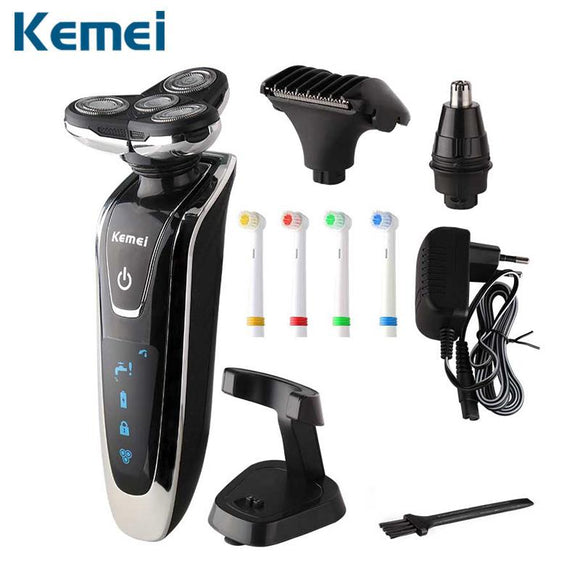 Kemei Rechargeable Men's Electric Shaver 4 In 1 Shaving Machine Set Hair Nose Trimmer Toothbrush
